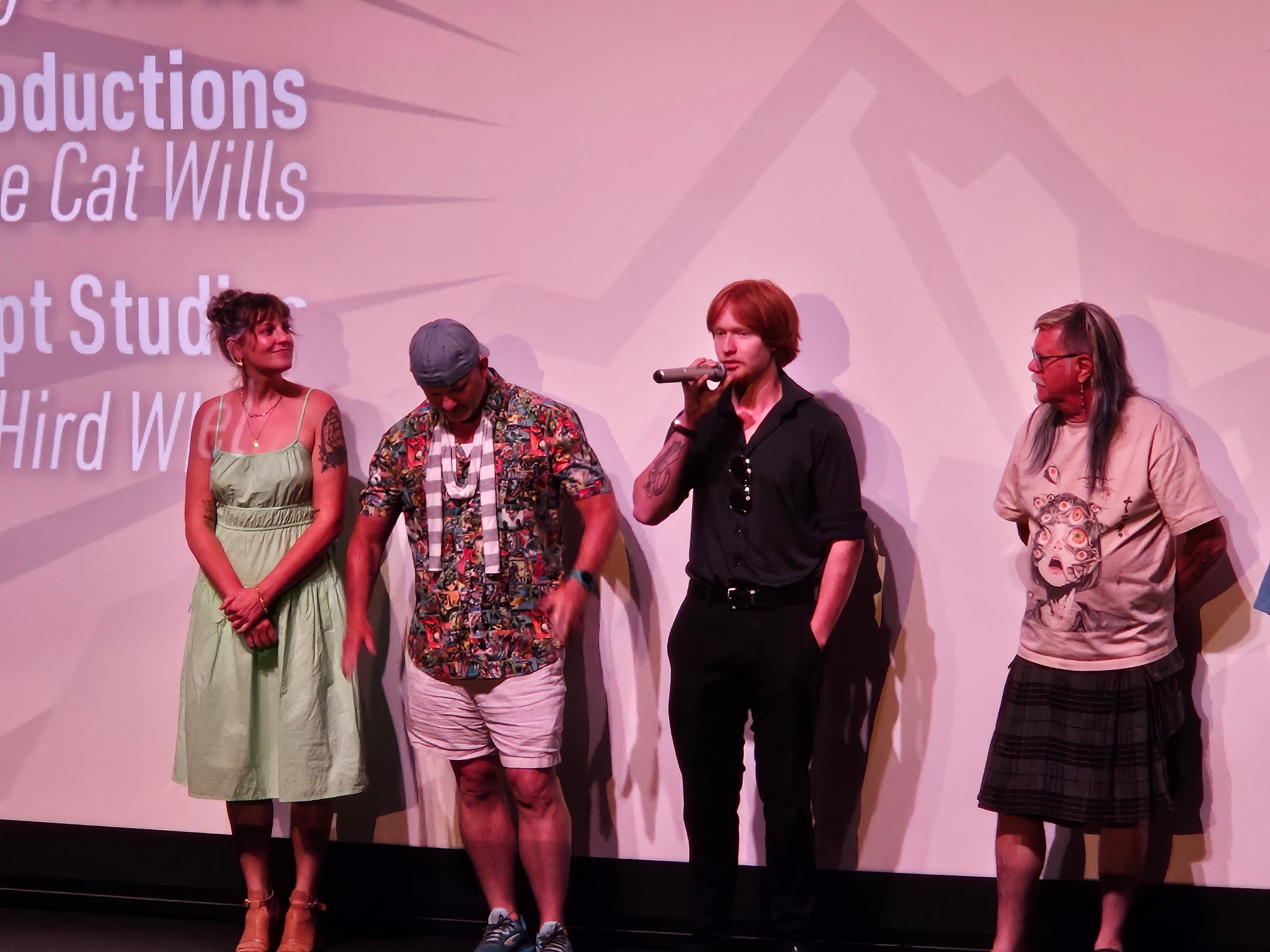 Chris Shields with members of the Slop Shop Productions team discussing the making of Dead Ringer.