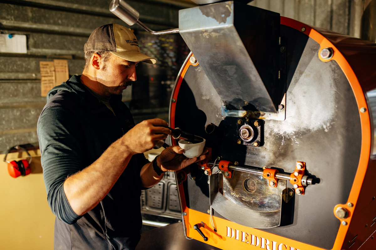 Ben Weyer works in Yellowstone's roastery.