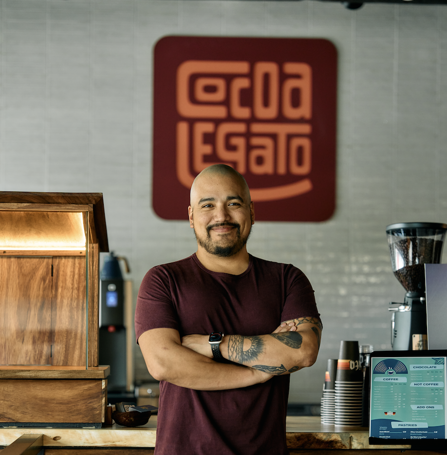 Aaron Lindstrom in his cafe.