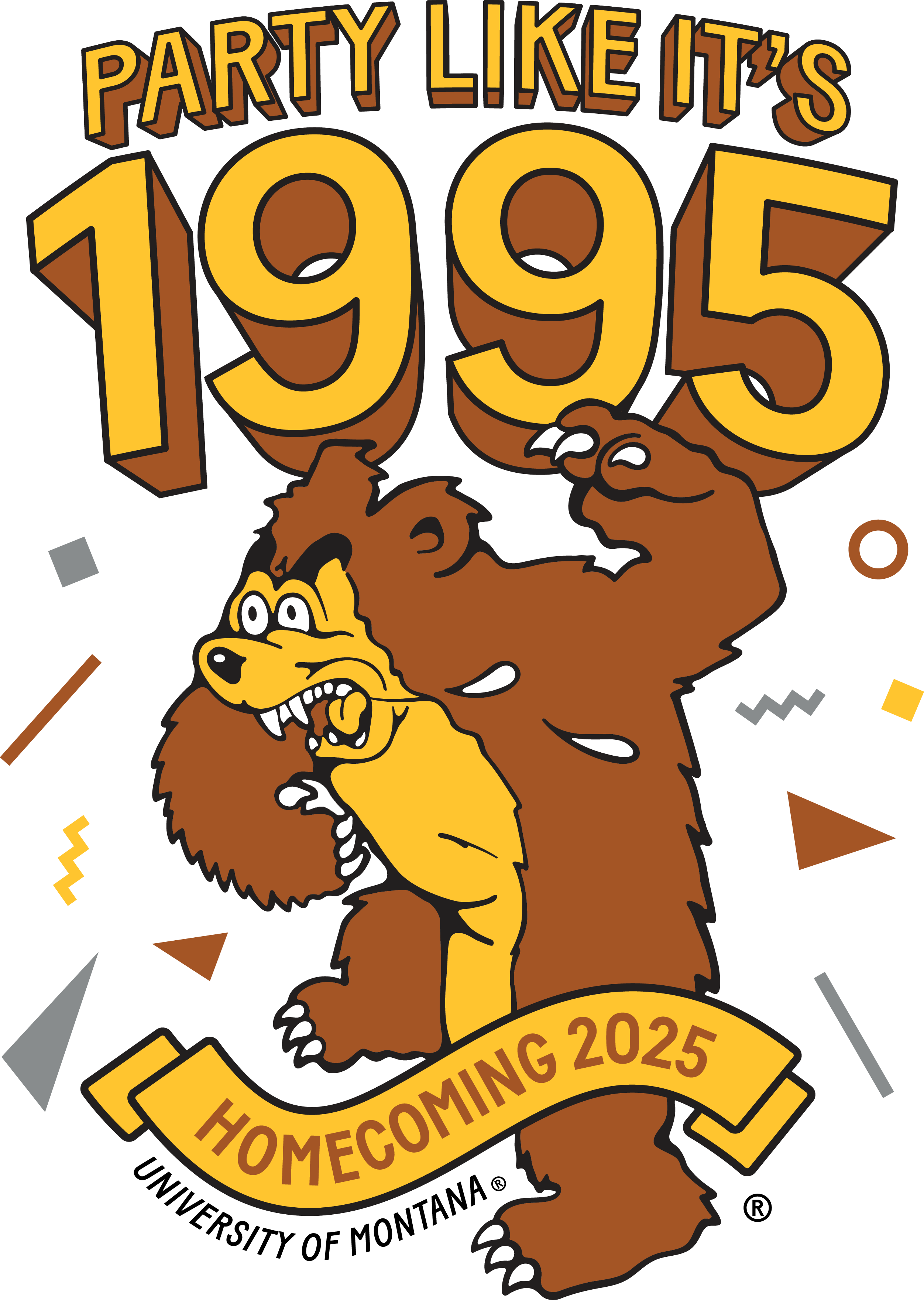 Homecoming logo with Otto the slobbering bear and the theme "Party Like It's 1995"
