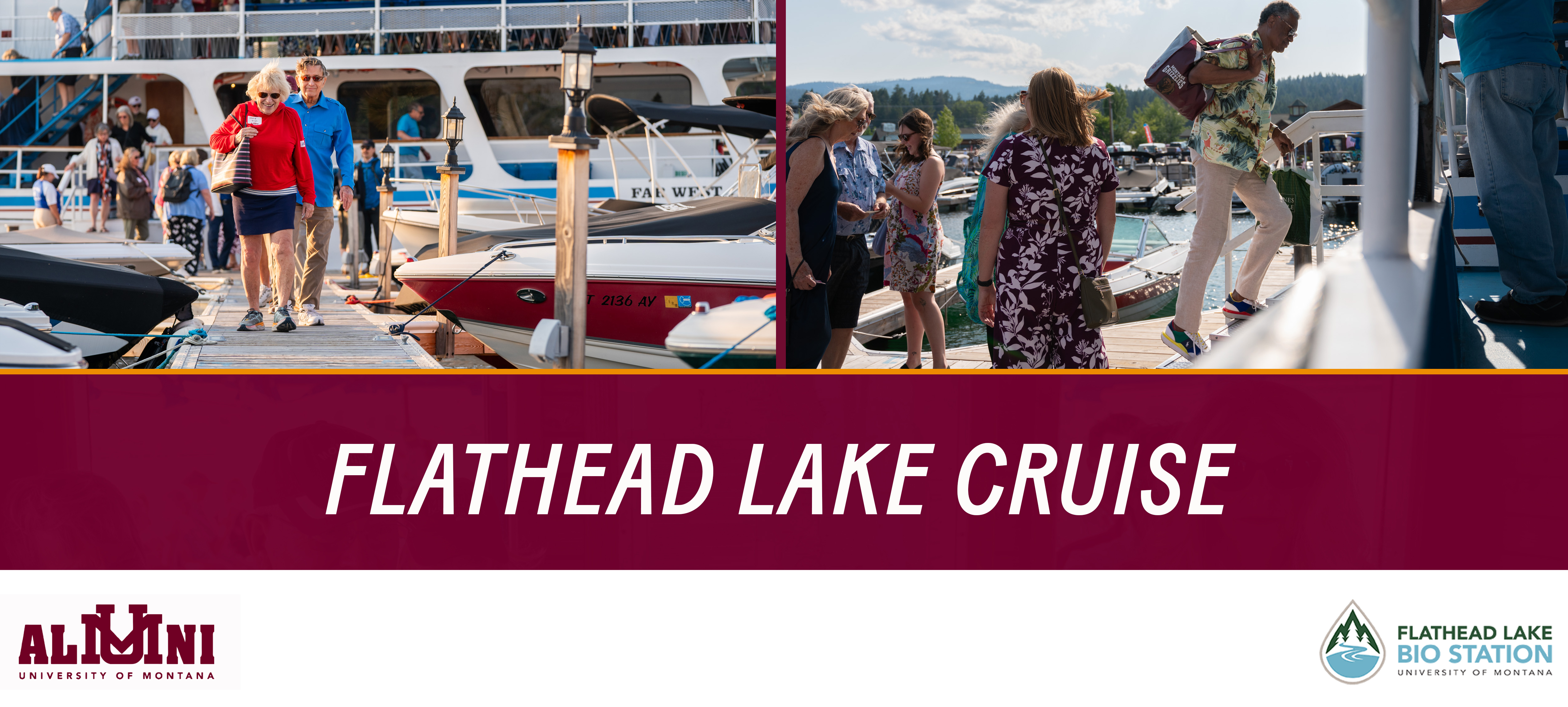 Image of a boat on Flathead Lake with words reading Flathead Lake Cruise 2026.