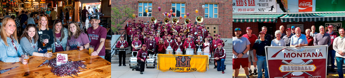 Header image with three photos of UM alumni gatherings.