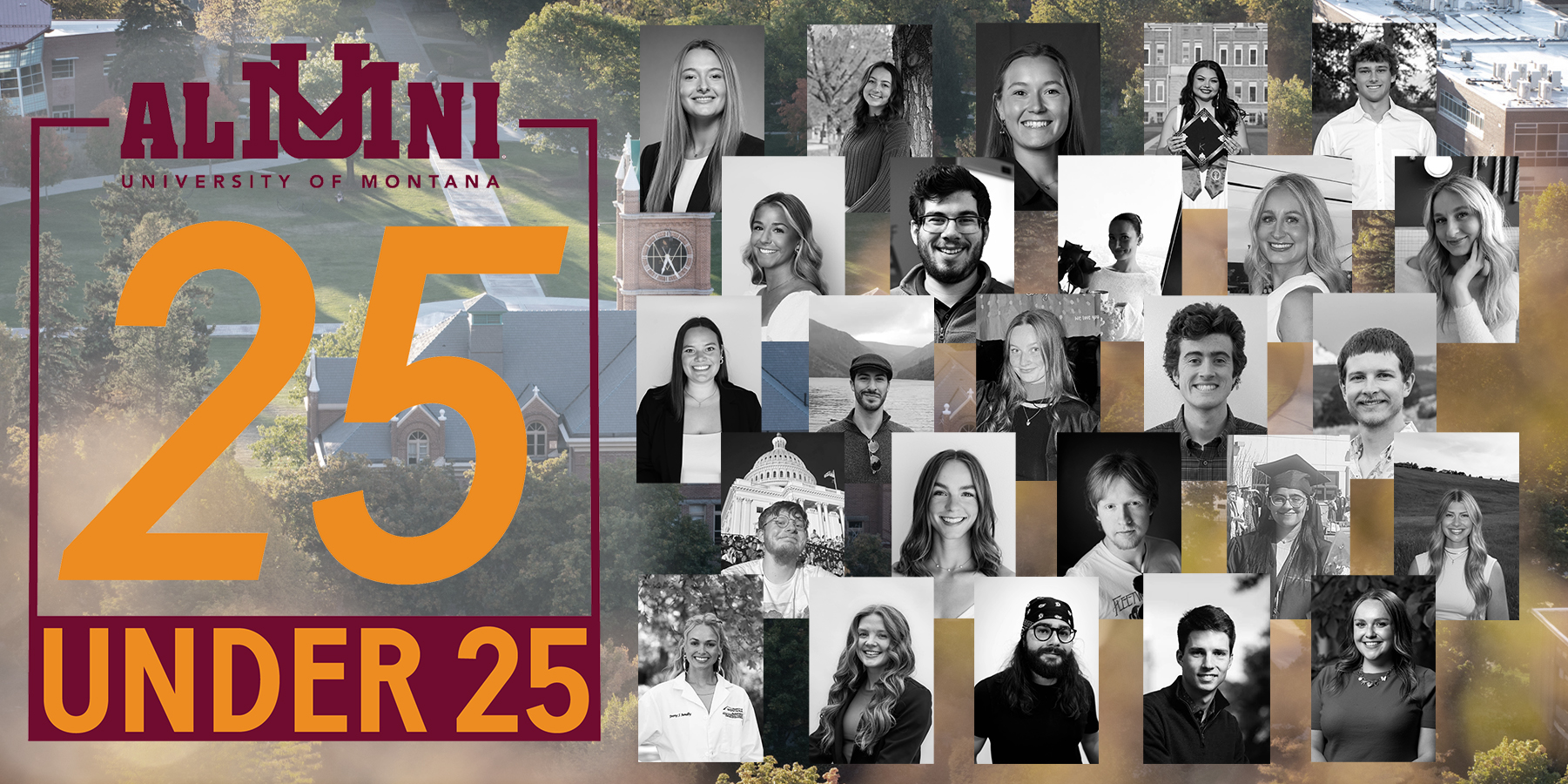 Image of new graduates with a 25 Under 25 logo overlay